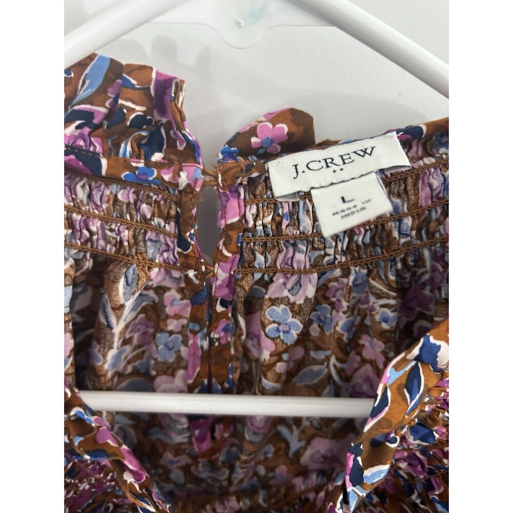 J. Crew Puff-Sleeve Popover Top shirt cottagecore floral ruffle grandma Large - Picture 3 of 9